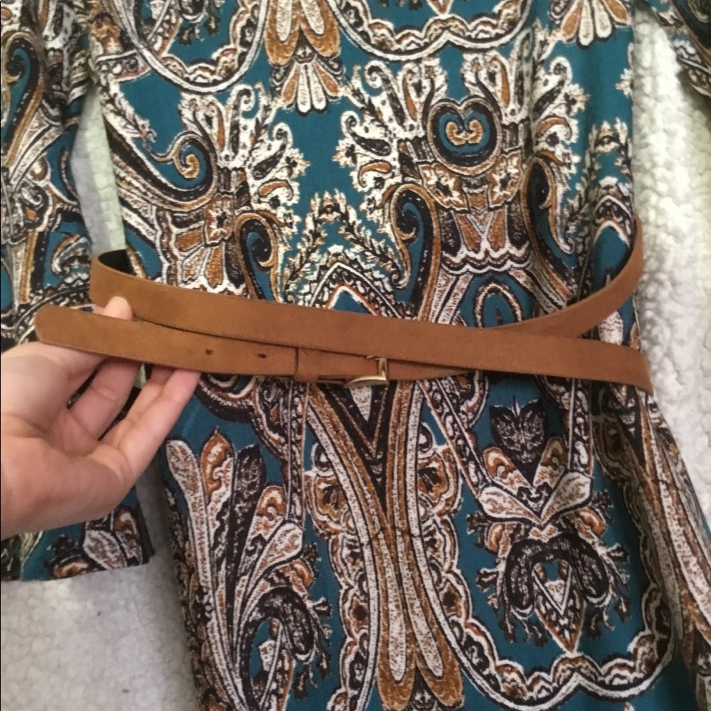 Pattern hippie dress with wrap belt